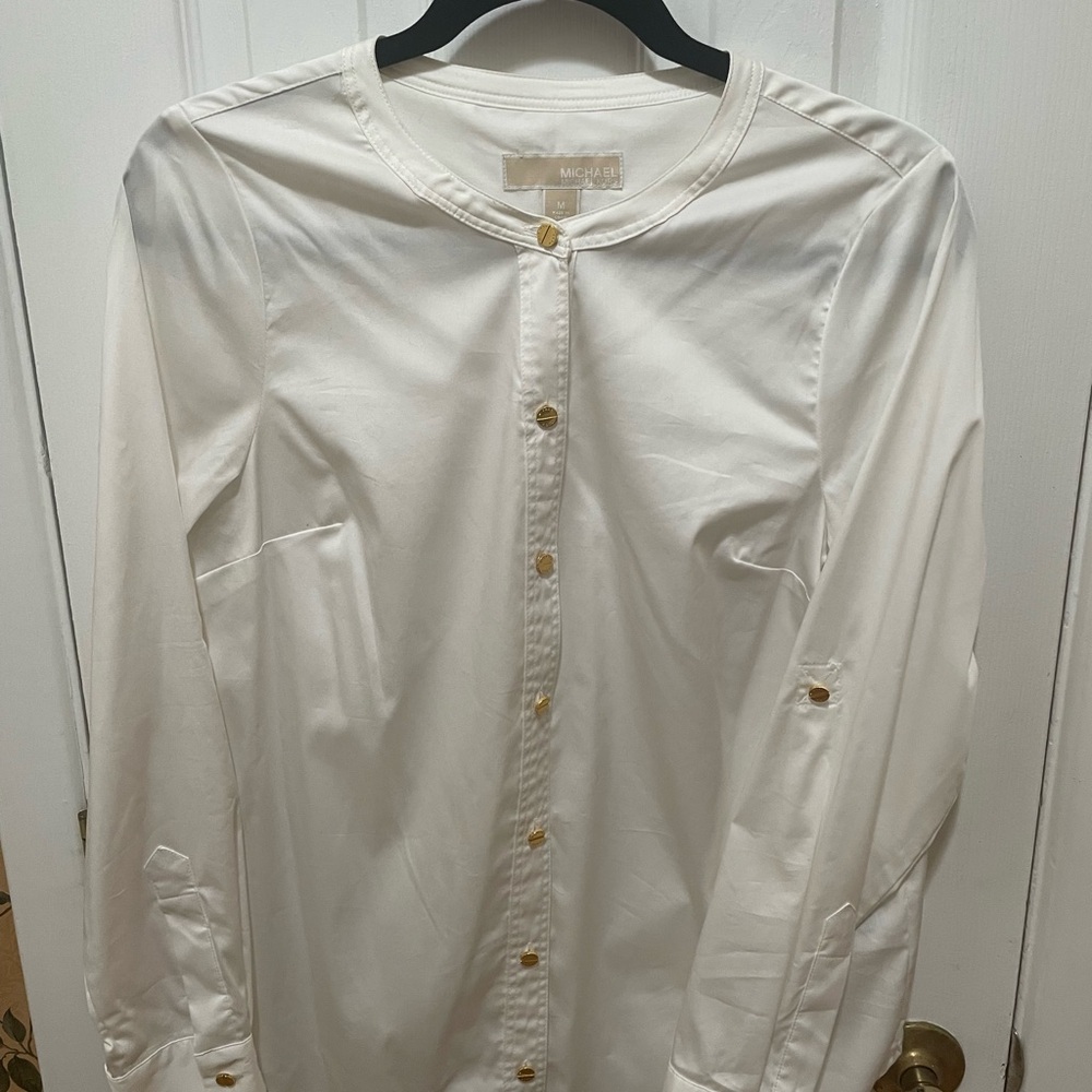 Michael Kors Classic White Dress Shirt with gold tone buttons
